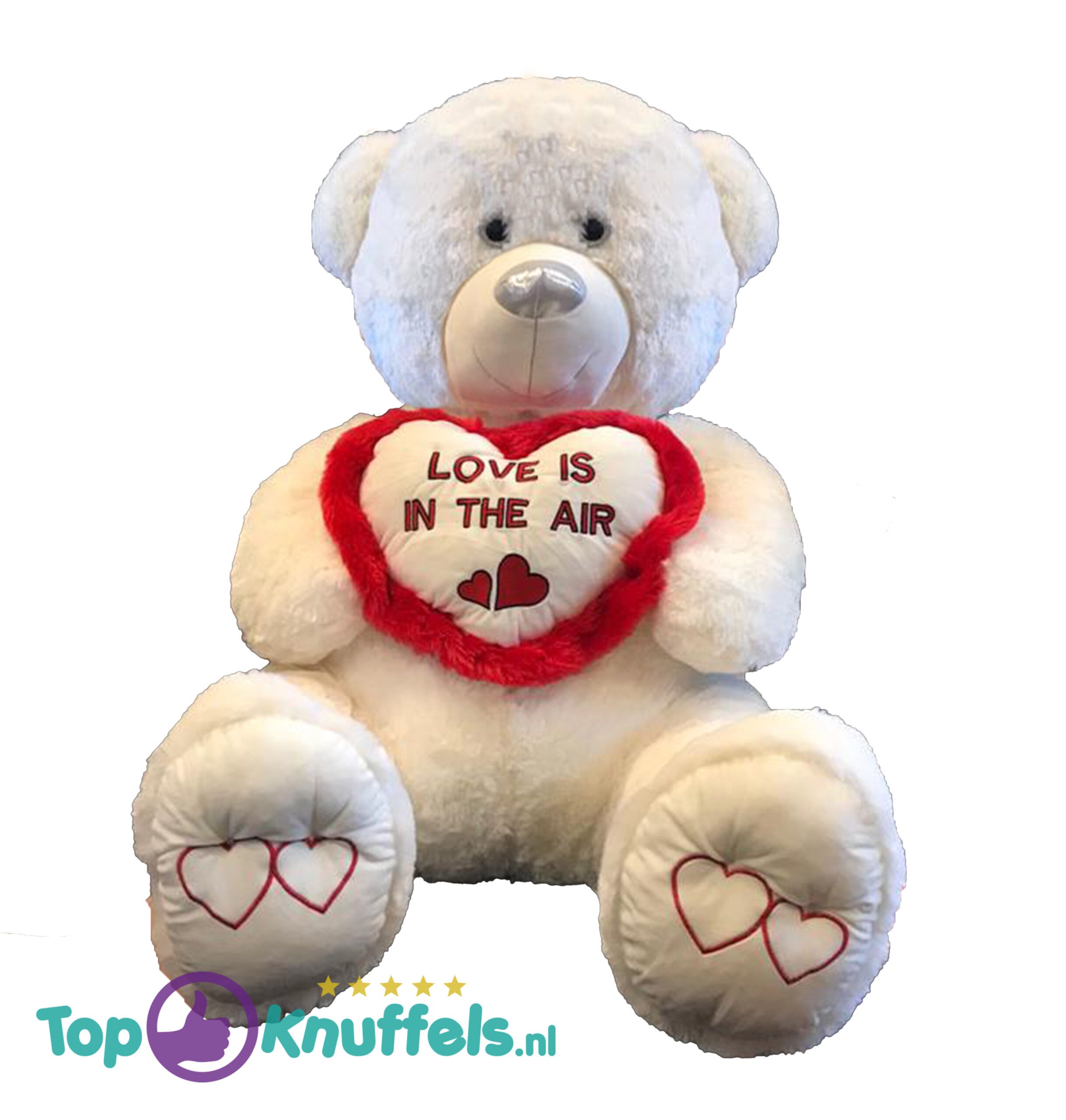 Teddybeer XXL Pluche Knuffel met Hart (Wit) 110 cm