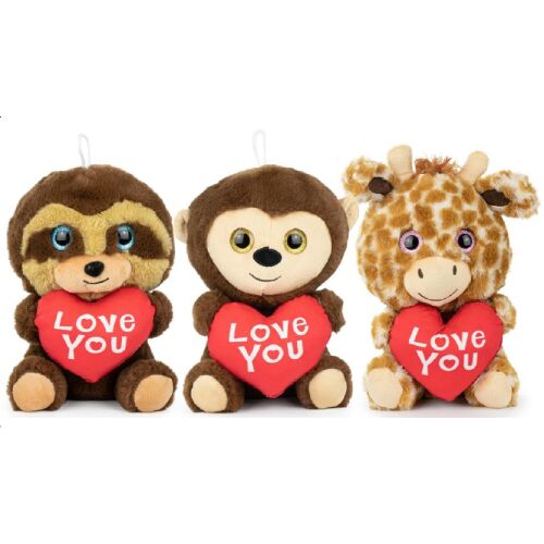 Luiaard Bruin met Love You Rood Hart Pluche Knuffel 30 cm - Afbeelding 2